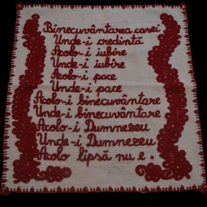 Binecuvăntarea casei, cusut manual, limba romănă, roșu-0