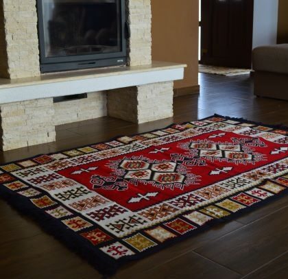 Covor Bumbac Model Traditional, Rosu cu Albastru