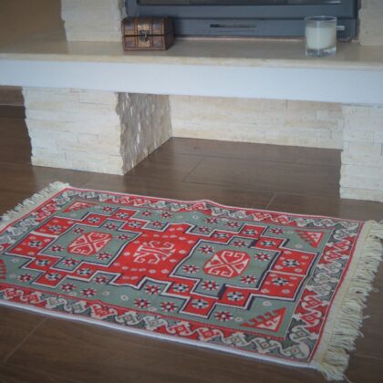 Covor din bumbac modern gri cu rosu-0