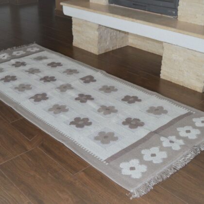 covor bumbac alb cu flori-0